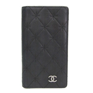 CHANEL Authentic Black Lambskin Leather Logo Wallet